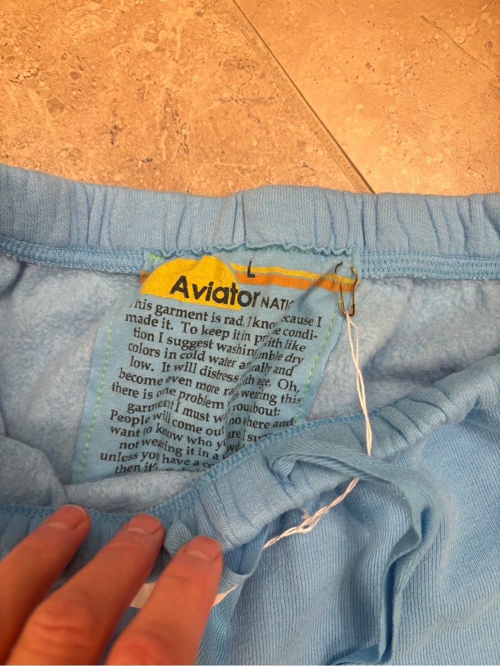 Aviator Nation Light Blue Joggers with Rainbow Side Stripes - Picture 3 of 5